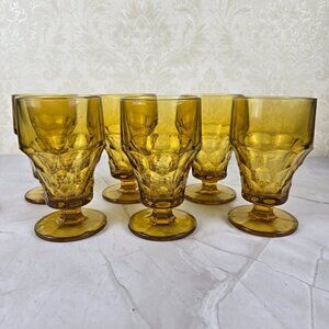 Anchor Hocking Georgian Amber Honeycomb Iced Tea Drinking Glasses Set of 6 VTG